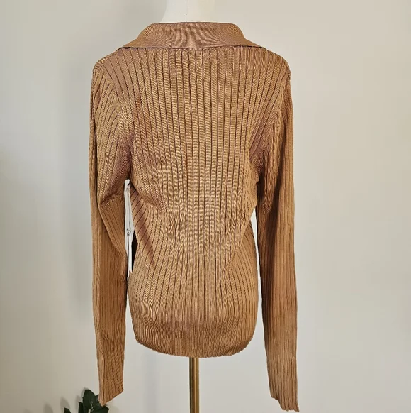 NWT Good American 5/6 Ribbed Button-Up Long Sleeve Top - Picture 3 of 6